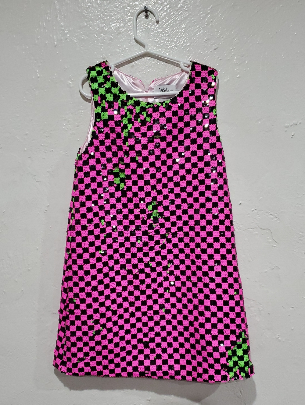 Lola + The Boys Pink And Green Sequin Checkered Dress Size 8